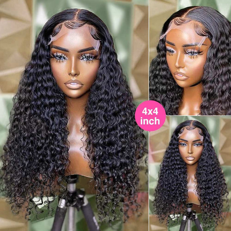 Transparent Loose Deep Wave Wig 4X4 Lace Closure Wig Curly Human Hair Wigs