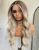 Jessies Wig Jessie's Wig Ombre Ash Blonde Wavy Human Hair Wig Highlight 613 Body Wave Lace Front Wigs With Dark Roots