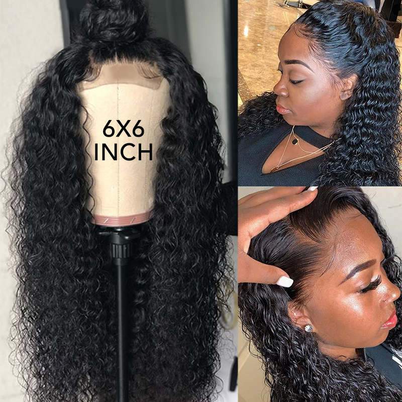 Aligrace 4x4 Lace Closure Kinky Curly Wigs Natural Black Color