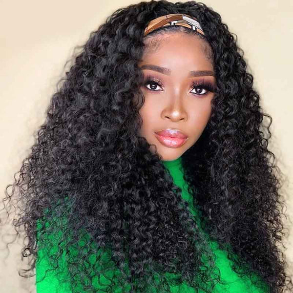 Aligrace Headband Kinky Curly Wigs For Black Women