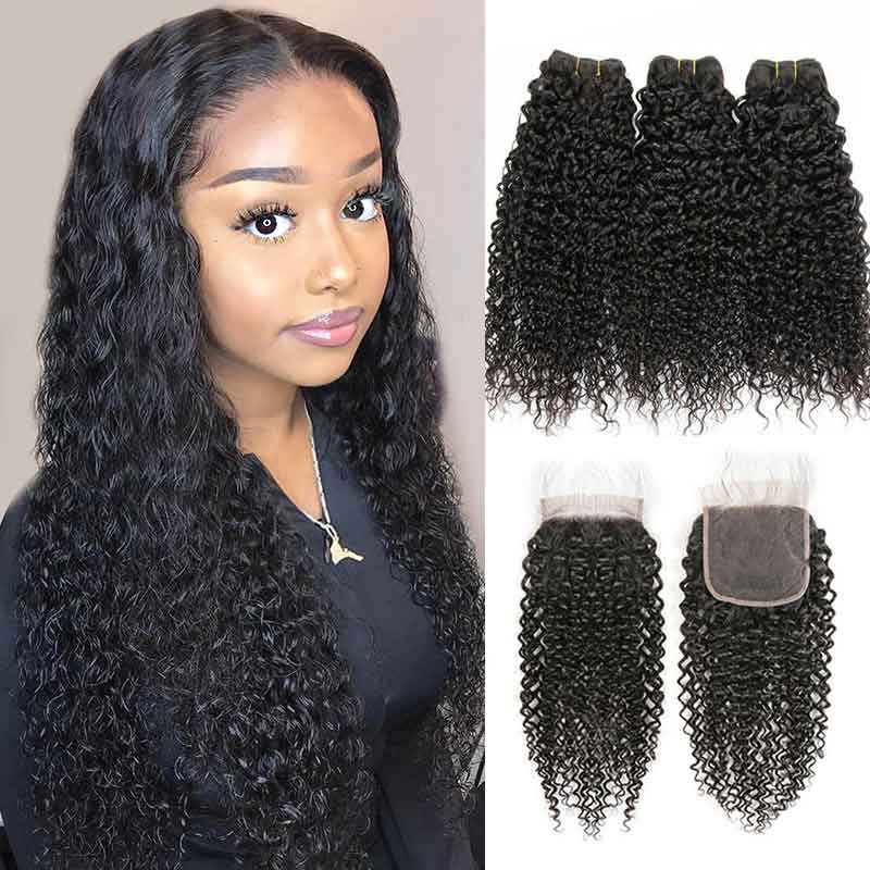 Ali Grace Kinky Curly Hair Bundles 3 Pcs with 4x4 Lace Closure