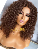 Jessies Wig Attractive Chocolate Brown Curly 13x4 Lace Frontal Bob Human Hair Wig Double Drawn Glueless Wig