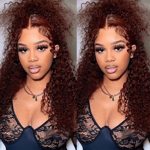 Aligrace 13x4 Lace Jerry Curly Wigs Reddish Brown Color