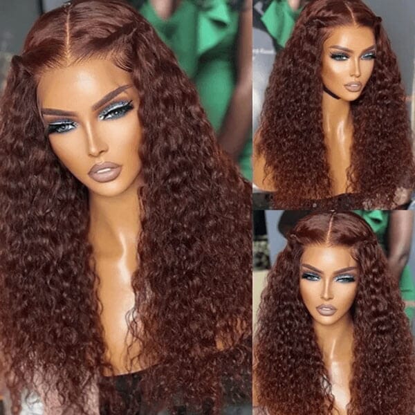 Aligrace 13x4 Lace Jerry Curly Wigs Reddish Brown Color