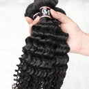 CurlyMe Deep Wave Virgin Human Hair 4 Bundles with 13x4 Frontal Natural Black