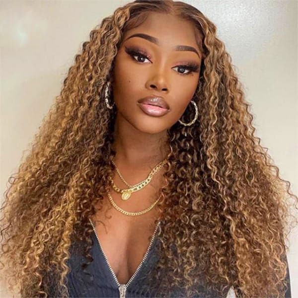 Deep Curly 4/27 Highlight Wig T Part Lace Wig