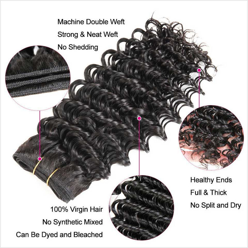 Ali Grace Deep Wave Hair Bundles 3 Bundles With 4x4 Lace Closure