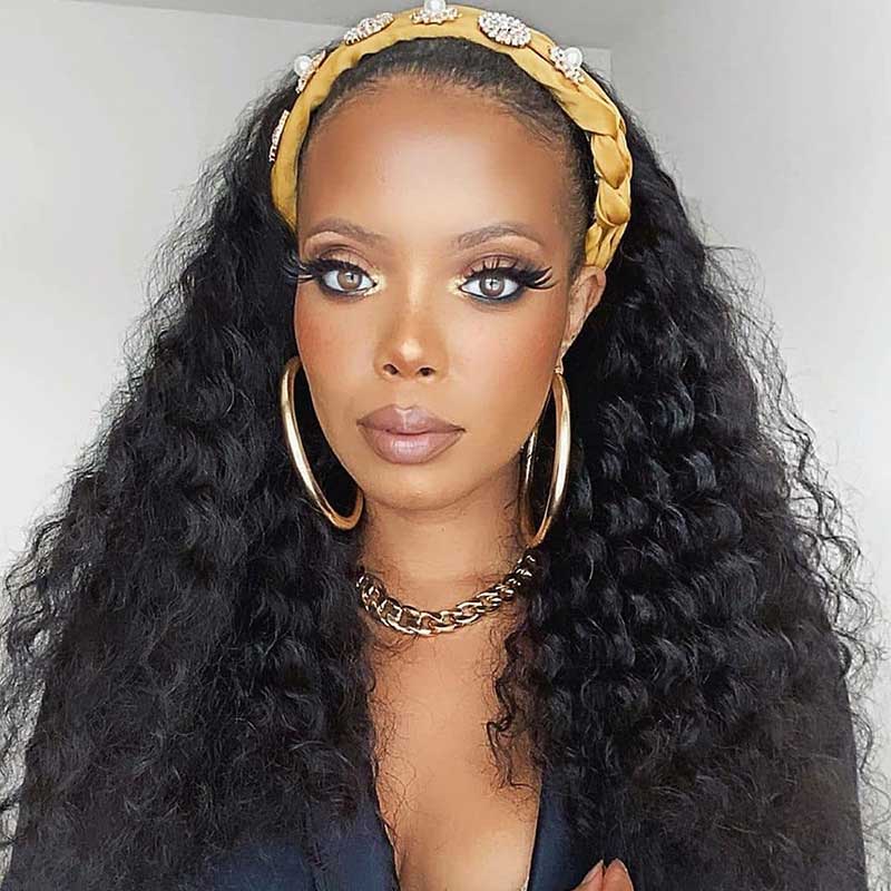 Aligrace Headband Deep Wave Human Hair Wigs