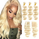 Dola Hair Body Wave 613 Blonde Human Hair Bundles With Lace Closure Blonde