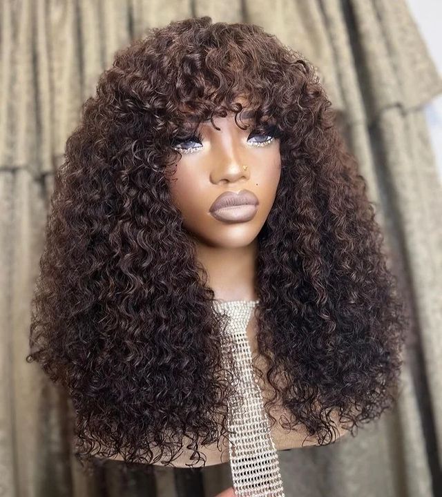 Dola Hair Glueless High Density Messy Curly Wig With Bangs Brazilian Human Hair Wig