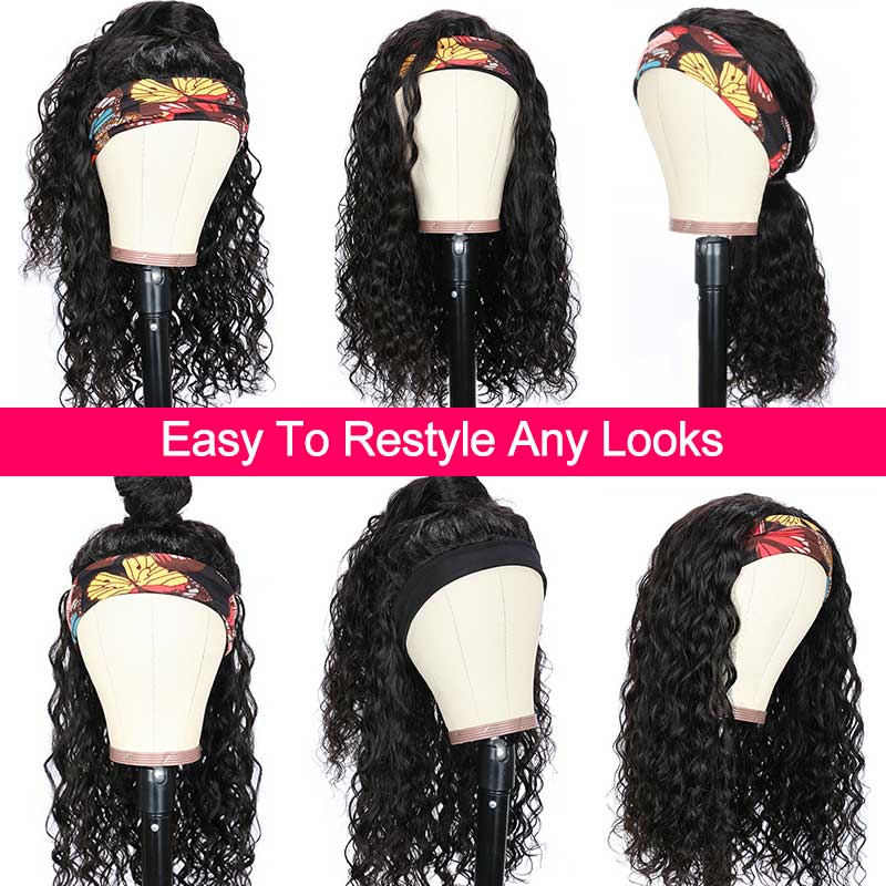 Aligrace Headband Deep Wave Human Hair Wigs