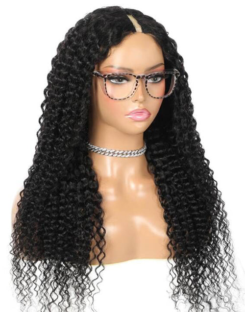 Jessies Wig Influencer Recommend Kinky Curly  V Part Wig Glueless Human Hair Wig 0 Skill Need