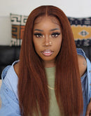 Jessies Wig Can Be Braided Reddish Brown Kinky Straight Glueless 13x4 Lace Front Wig Yaki Straight Human Hair