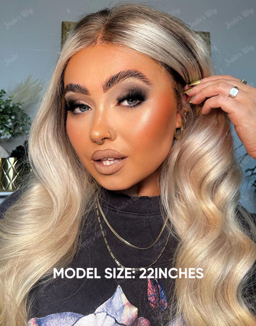 Jessies Wig Jessie's Wig Ombre Ash Blonde Wavy Human Hair Wig Highlight 613 Body Wave Lace Front Wigs With Dark Roots