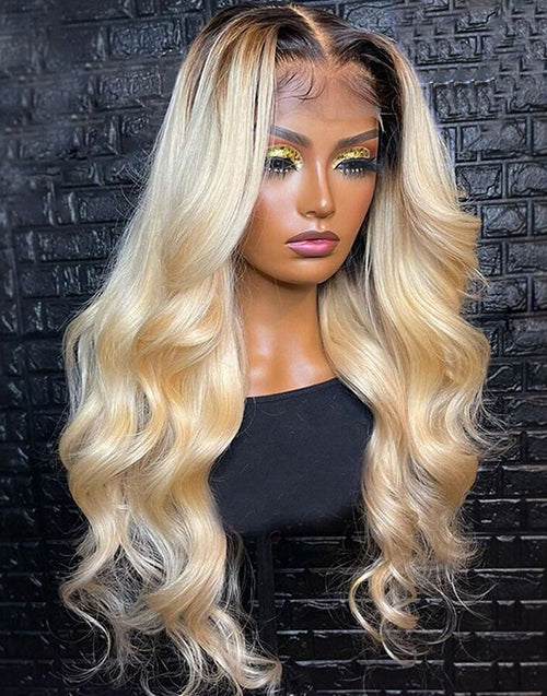 Jessies Wig Ombre 1b/613 Blonde Brazilian Body Wave Human Hair Lace Front Wigs