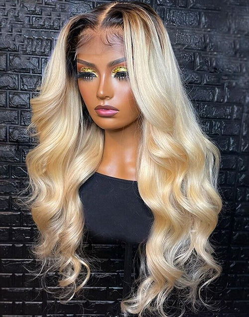 Jessies Wig Ombre 1b/613 Blonde Brazilian Body Wave Human Hair Lace Front Wigs