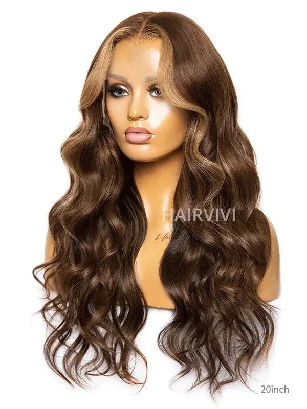 Hairvivi Mavie Face Framing Highlights Money Piece Brown Human Hair Wig