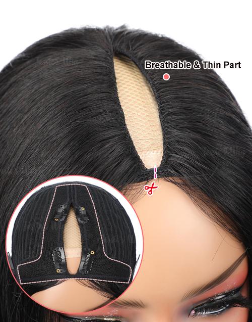 Jessies Wig Thin V Part Wig Kinky Straight Short Bob Human Hair Wigs No Leave-Out