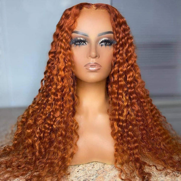 Fashion Ginger Orange Color Deep Curly Lace Frontal Wig 13x6 Transparent Lace Wigs 180% 210% Density