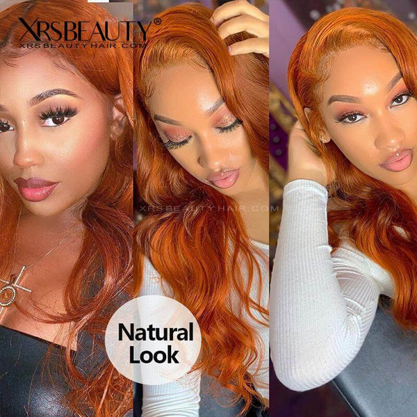 Xrs Beauty Hair Ginger Orange Lace Front Wig Body Wave Virgin Human Hair Transparent Lace Natural Hairline [CFW21]