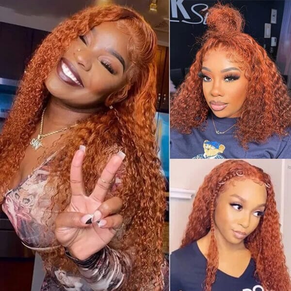 Aligrace 13x4 Lace Curly Wig Ginger Orange Color