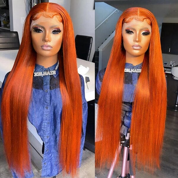 Aligrace 13x4 Lace Straight Wigs Ginger Orange Color