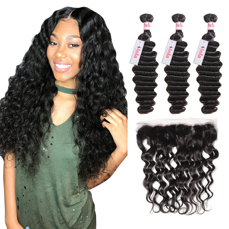 Dola Hair Dola Hair Brazilian Natural Wave Bundles With HD Lace Frontal 13X4