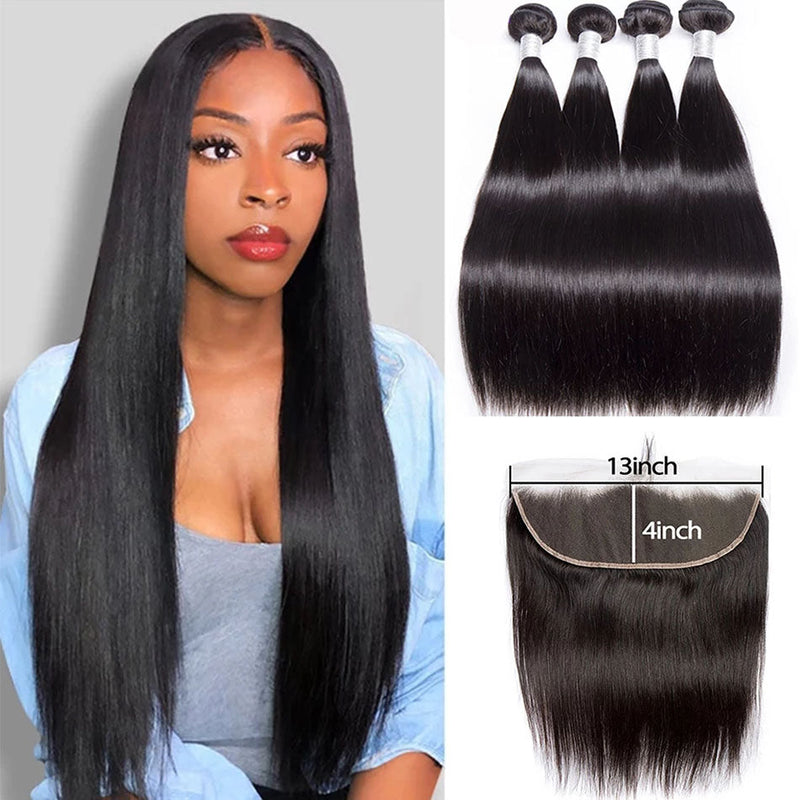 Dola Hair 3 Bundles 8A Brazilian Straight Hair With 13X4 HD Lace Frontal Closure