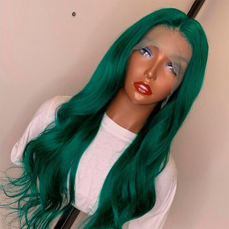 Transparent Lace Front Human Hair Wigs For Women 210% Density Dark Green Lace Frontal Wigs Human Hair Pre Plucked Body Wave Hair Wigs