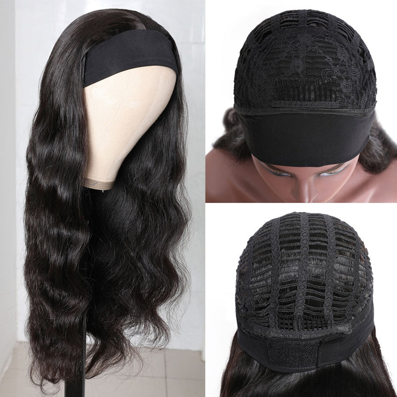 Dola Hair Dola Hair Body Wave Headband Wig Glueless Human Hair Wig With Pre-attached Scarf Half Wig 150% Density