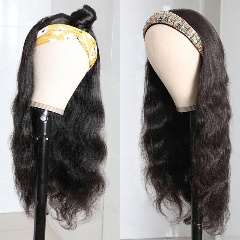 Dola Hair Dola Hair Body Wave Headband Wig Glueless Human Hair Wig With Pre-attached Scarf Half Wig 150% Density