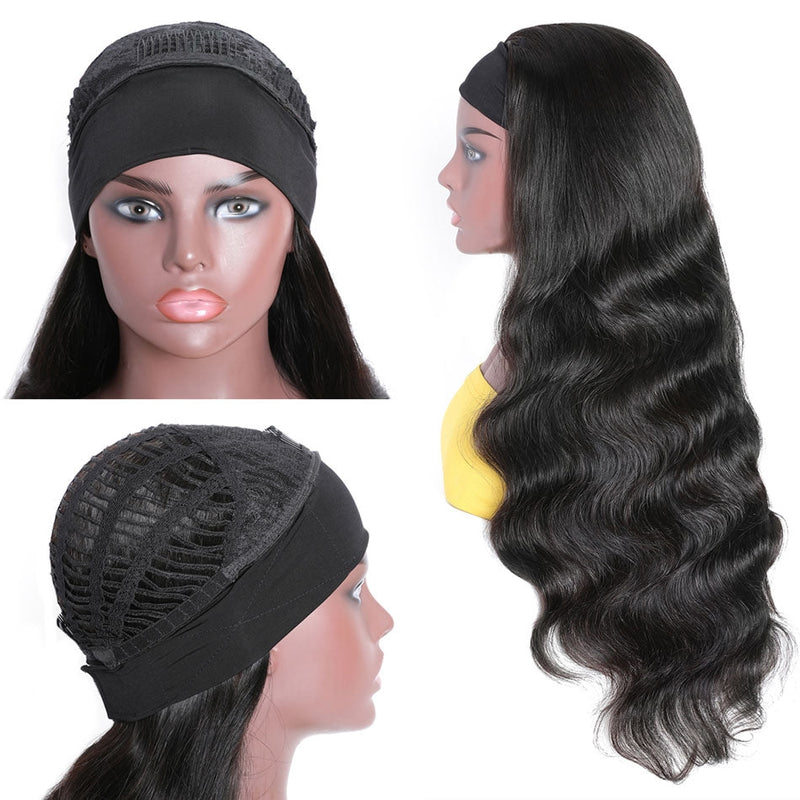 Dola Hair Dola Hair Body Wave Headband Wig Glueless Human Hair Wig With Pre-attached Scarf Half Wig 150% Density