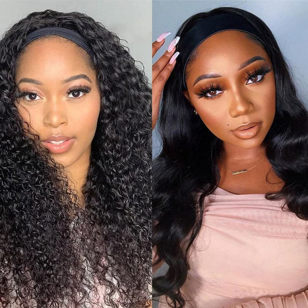 Mslynn 2 Pieces Headband Wigs Combo Deal Body Wave And Deep Curly Headband Wig