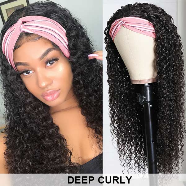 Mslynn Water Wave Headband Wig Human Hair Glueless Wig No Lace Wig