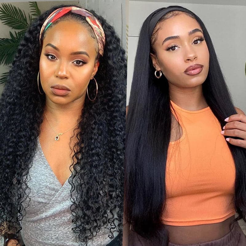 Mslynn Pay 1 Get 2 Wigs Straight Headband Wig And Kinky Curly Headband Wig