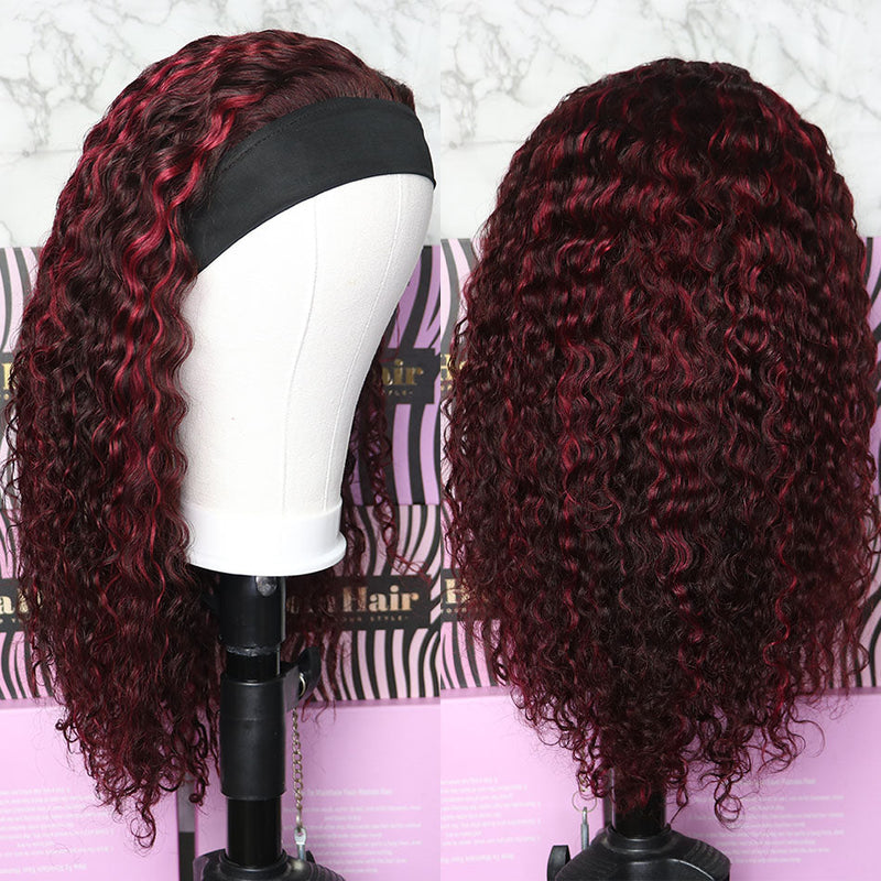 Dola Hair 99J Ombre Curly Headband Wig Brazilian Human Hair Wig No Glue