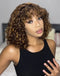 Jessies Wig Highlight Brown Curly Short Bob Wig With Bangs Glueless Human Hair Wigs With Fringe