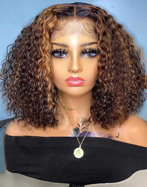 Jessies Wig 13x4 4x4 HD Lace Highlight Human Hair Honey Blonde Curly Bob Closure Wig