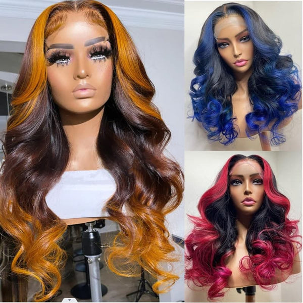 New Arrival Highlight Ginger / Rose Pink Colored Body Wave Lace Front Lace Closure Human Hair Wig