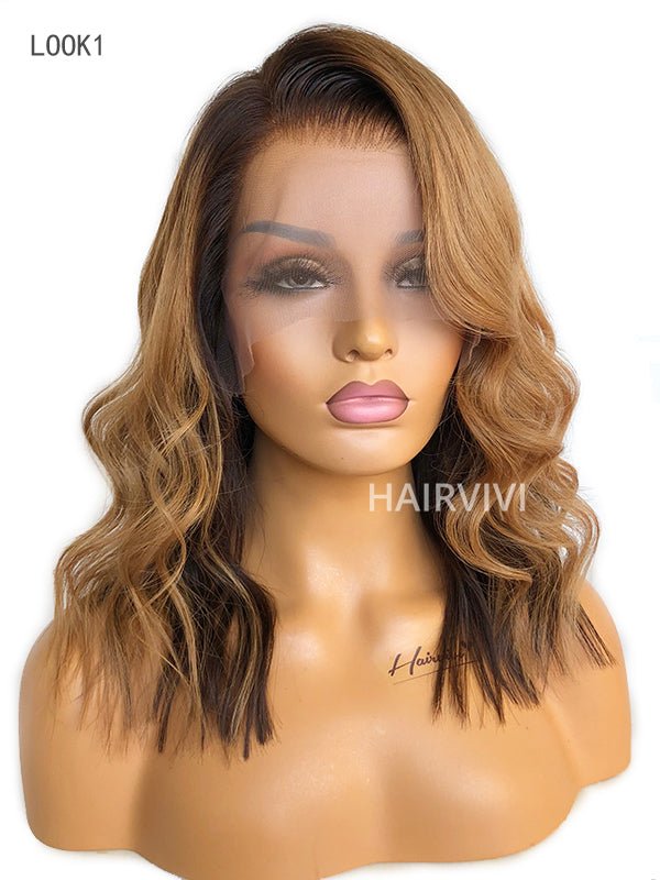 Hairvivi Zuri Honey Blonde Lace Front Wig With Dark Brown Color Underneath HD Lace