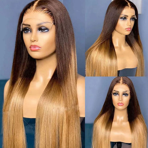 Dola Hair 4X4 Ombre Honey Blonde Straight Lace Closure Human Hair Wig