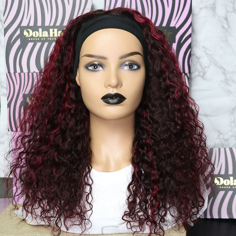 Dola Hair 99J Ombre Curly Headband Wig Brazilian Human Hair Wig No Glue