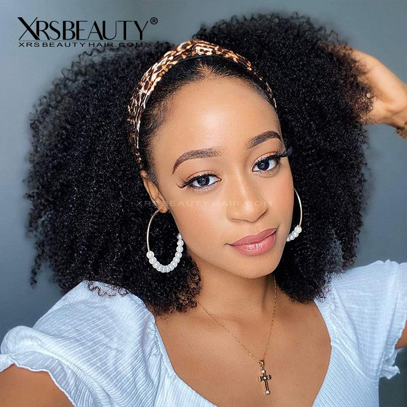 Xrs Beauty Hair 180% Density Kinky Curly Headband Wig Natural Black Virgin Human Hair [HBW01]