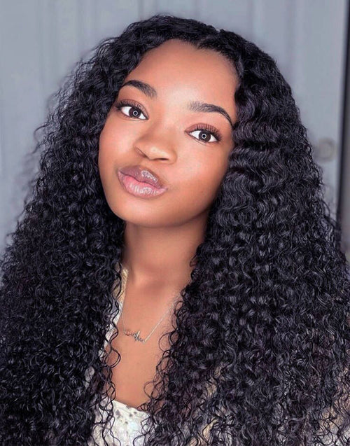 Jessies Wig Influencer Recommend Kinky Curly  V Part Wig Glueless Human Hair Wig 0 Skill Need