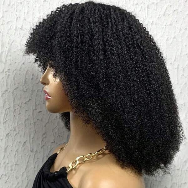 Aligrace Machine Made Afro Curly Human Hair Wig With Bangs