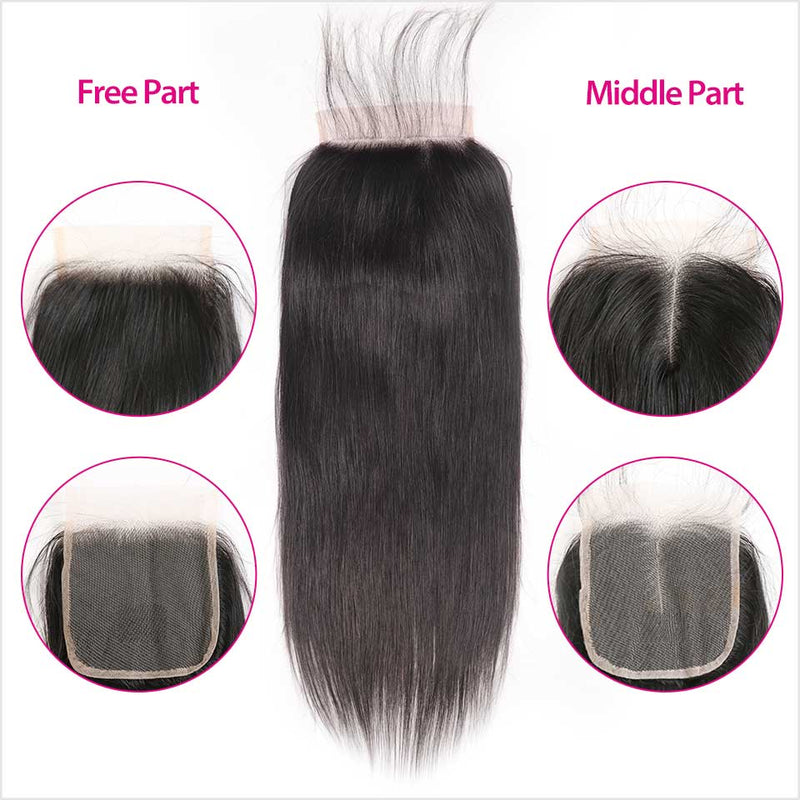 Ali Grace Straight Human Hair Bundles 3 Pcs With 4x4 Lace Closure