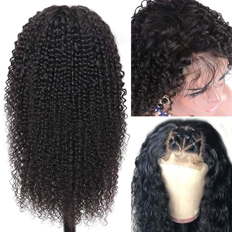 Aligrace 4x4 Lace Closure Kinky Curly Wigs Natural Black Color