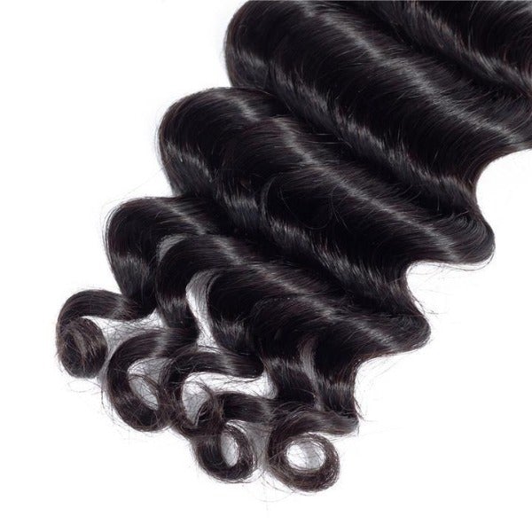 CurlyMe Loose Deep Virgin Human Hair 4 Bundles with 13x4 Frontal Natural Black