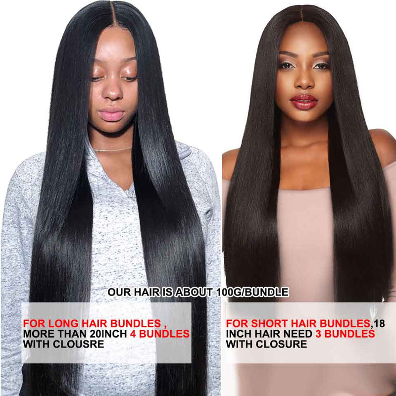 Ali Grace Straight Human Hair 3 Bundles With 4x4 Lace Closure