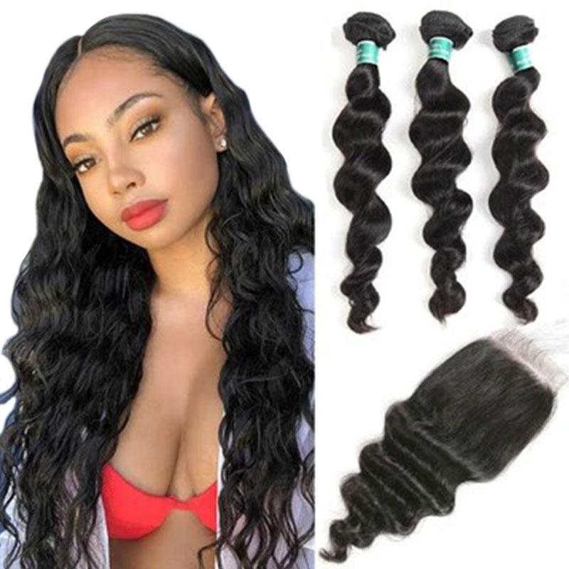 Ali Grace Loose Wave Hair Bundles 3 Pcs With 4x4 Lace Closure